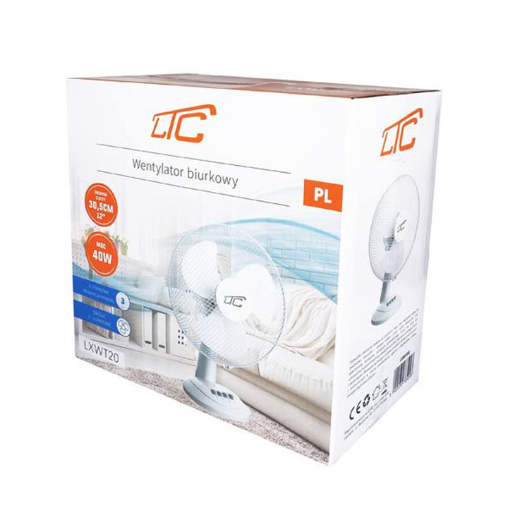 LTC bureauventilator, oscillerend, hoekverstelbaar, 38W, wit, LXWT20