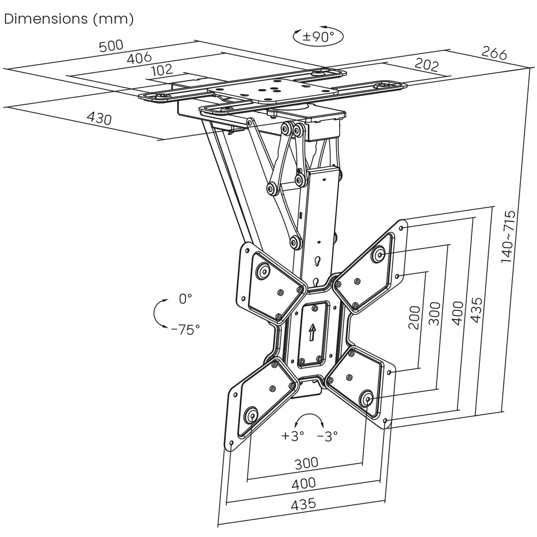 Maclean - Elektrische TV-beugel voor plafondmontage - TUYA ondersteuning, max VESA 600x400, 90st zwenkbaar, 23"-65", 30kg, MC-491