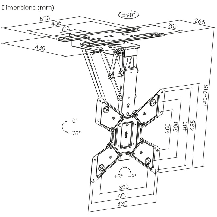 Maclean - Elektrische TV-beugel voor plafondmontage - TUYA ondersteuning, max VESA 600x400, 90st zwenkbaar, 23"-65", 30kg, MC-491