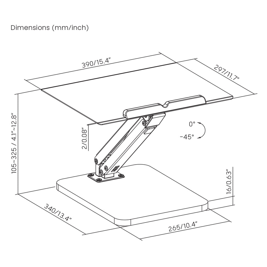 Maclean bureaustandaard voor monitor of laptop, gasveer, voor staand en zittend gebruik, zwart, MC-493