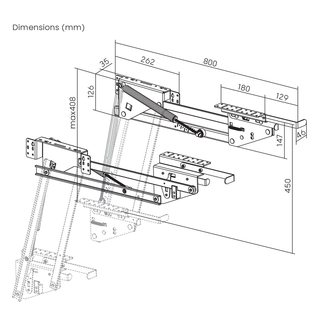 Lift, ingebouwde uitschuifbare keukenplank 5-20kg. 820x168x106mm MC-497