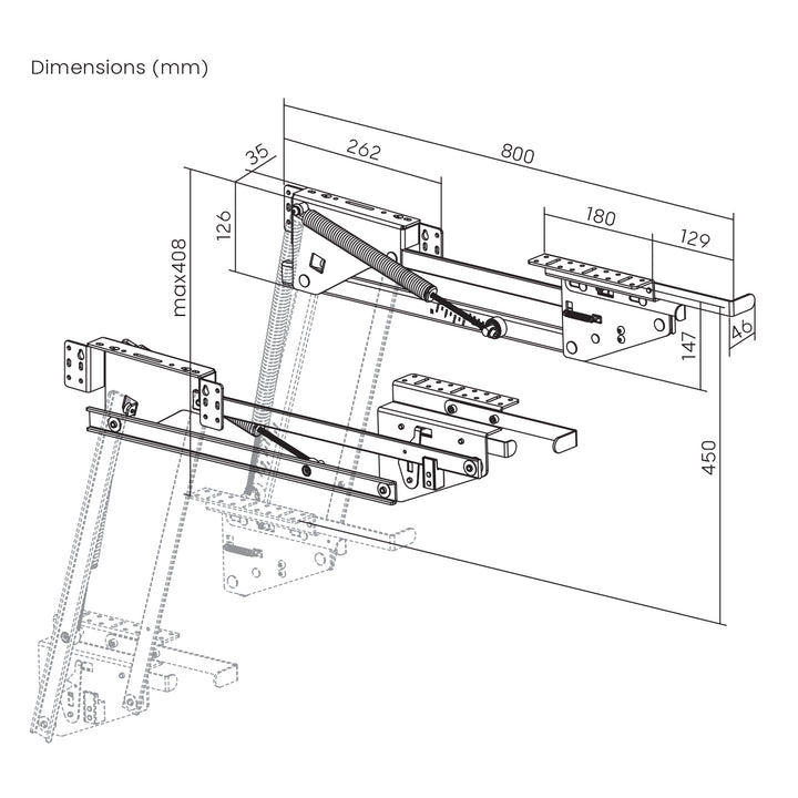 Lift, ingebouwde uitschuifbare keukenplank 5-20kg. 820x168x106mm MC-497