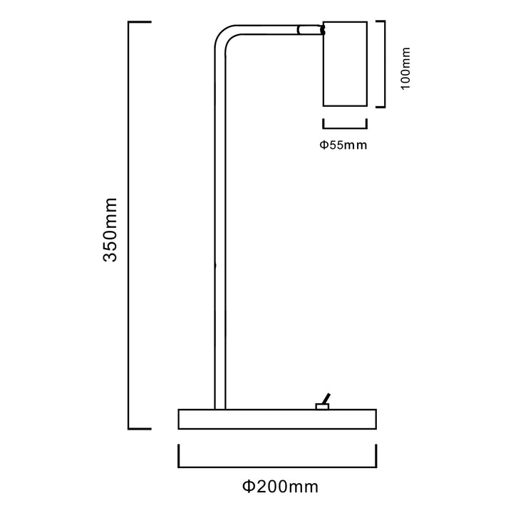 GU10 bureaulamp met aan/uit schakelaar zwart 55x90mm