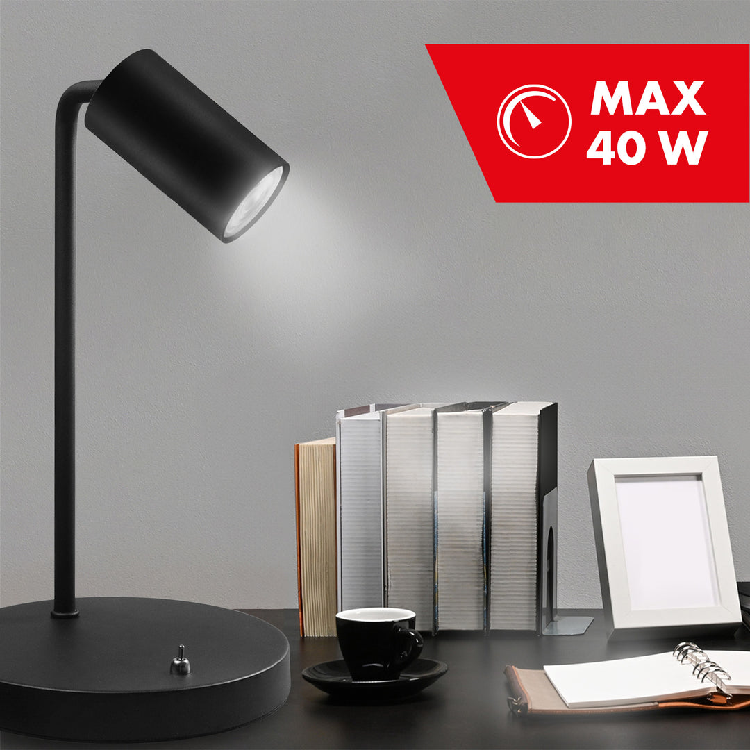 GU10 bureaulamp met aan/uit schakelaar zwart 55x90mm