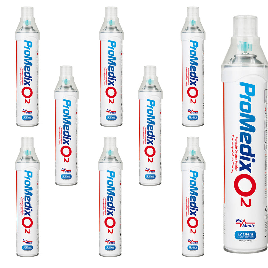 Promedix - Set van 9 stuks Draagbare zuurstofinhalator in een blik 99,4% O2 12L