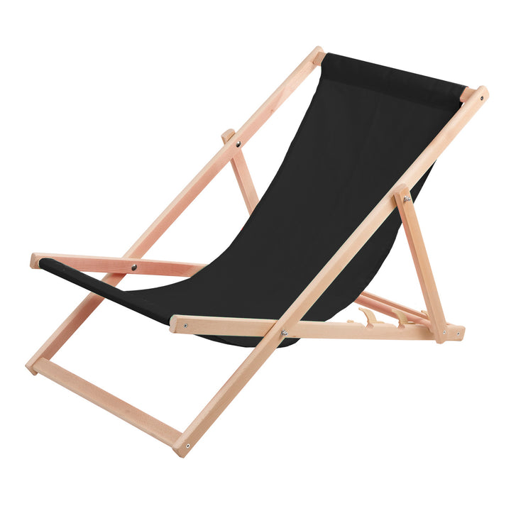 Woodok Set van 4 ligstoelen van beukenhout Strandstoel ligstoel Tuinligstoel voor strand, tuin, balkon en terras Opvouwbaar tot 120 kg Zwart