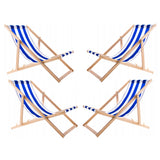 4 comfortabele houten ligstoelen, blauw gestreept, ideaal voor het strand, balkon, terras, gemonteerd