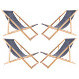 Set van 4 stuks - Strandstoel - ligstoelen - Verstelbaar - Inklapbaar - beukenhout - donker grijs