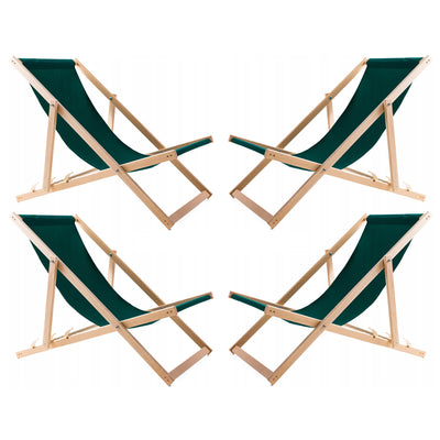 4 comfortabele houten ligstoelen, groen, ideaal voor het strand, balkon, terras