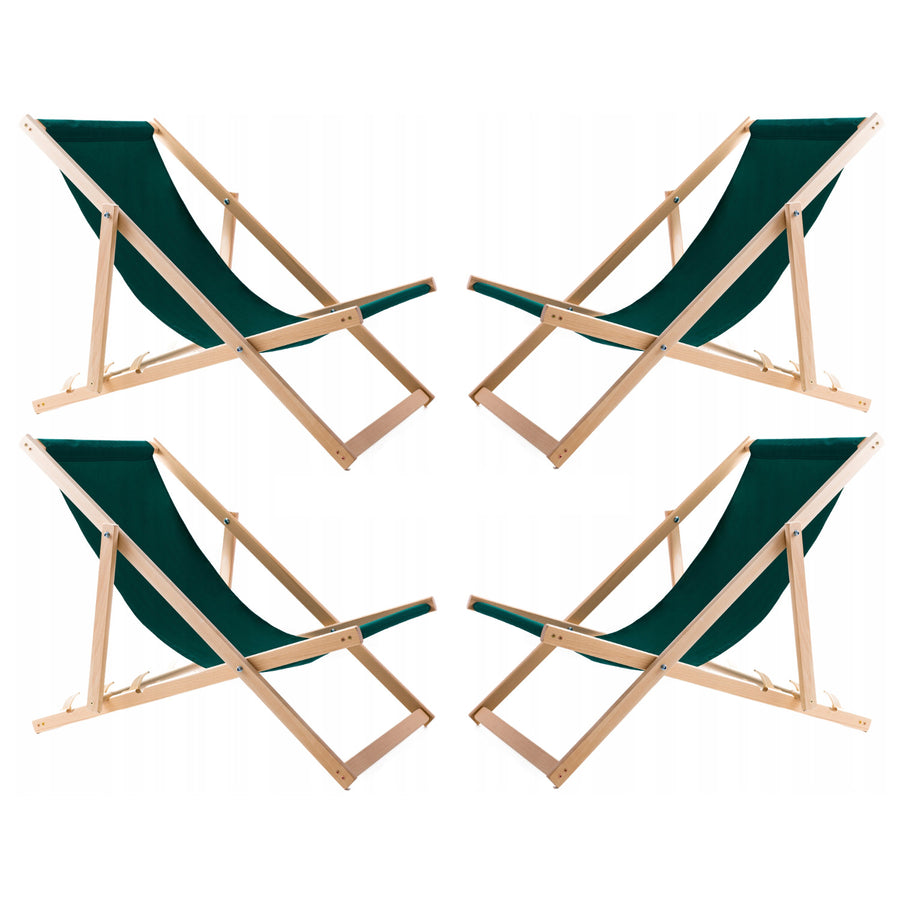 4 comfortabele houten ligstoelen, groen, ideaal voor het strand, balkon, terras