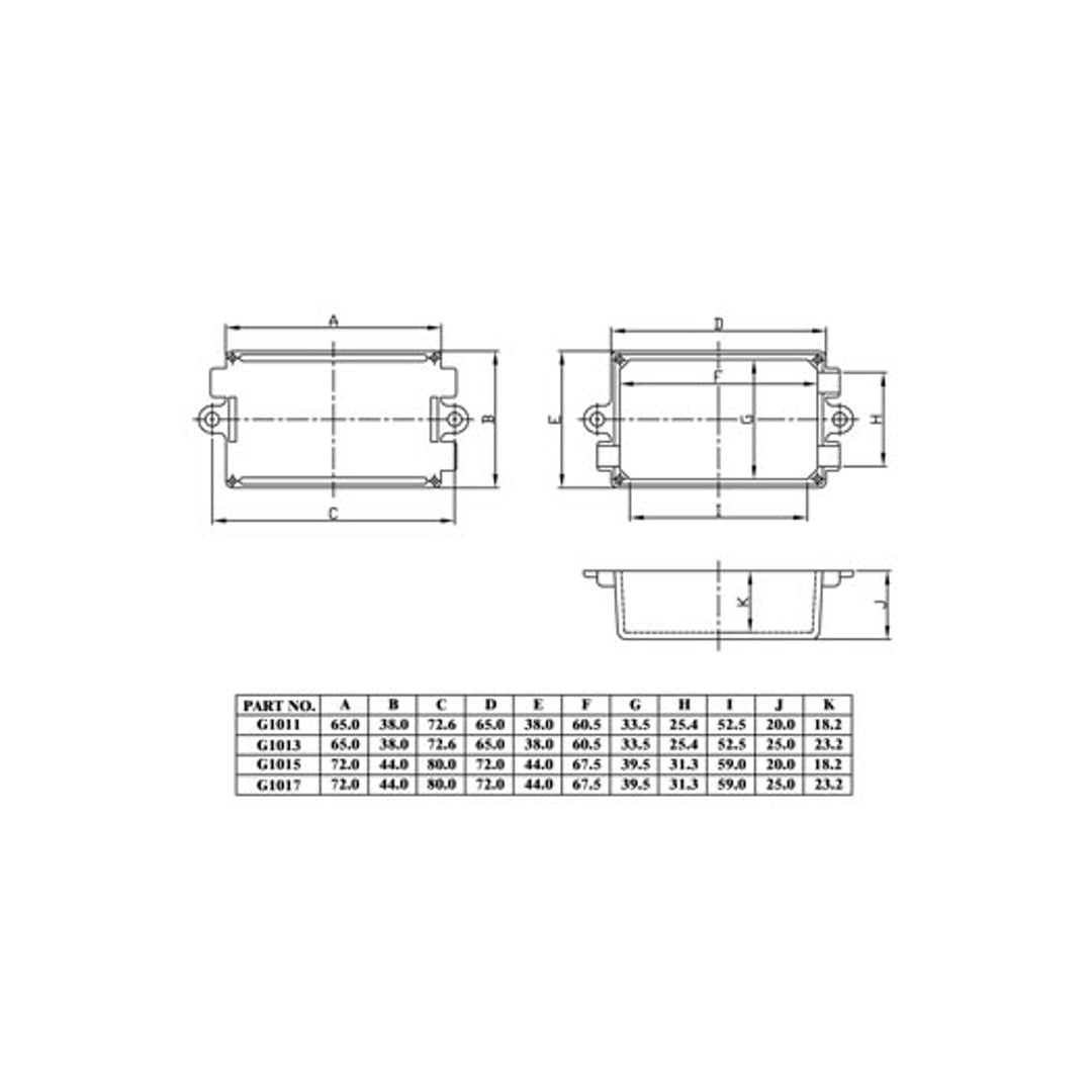 Behuizing met ventilatiegaten zwart 65x38x25mm