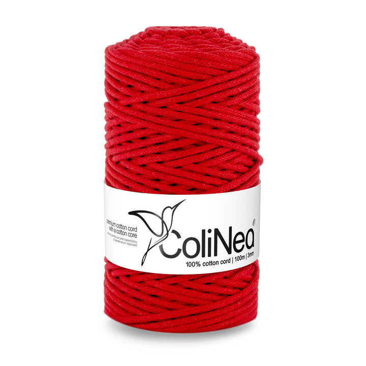 ColiNea, katoenen koord met katoenen kern, gevlochten, 3mm, 100m, rood