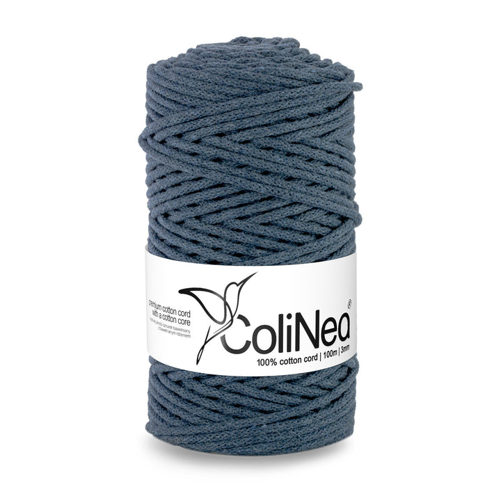 ColiNea, katoenen koord met katoenen kern, gevlochten, 3mm, 100m, denim
