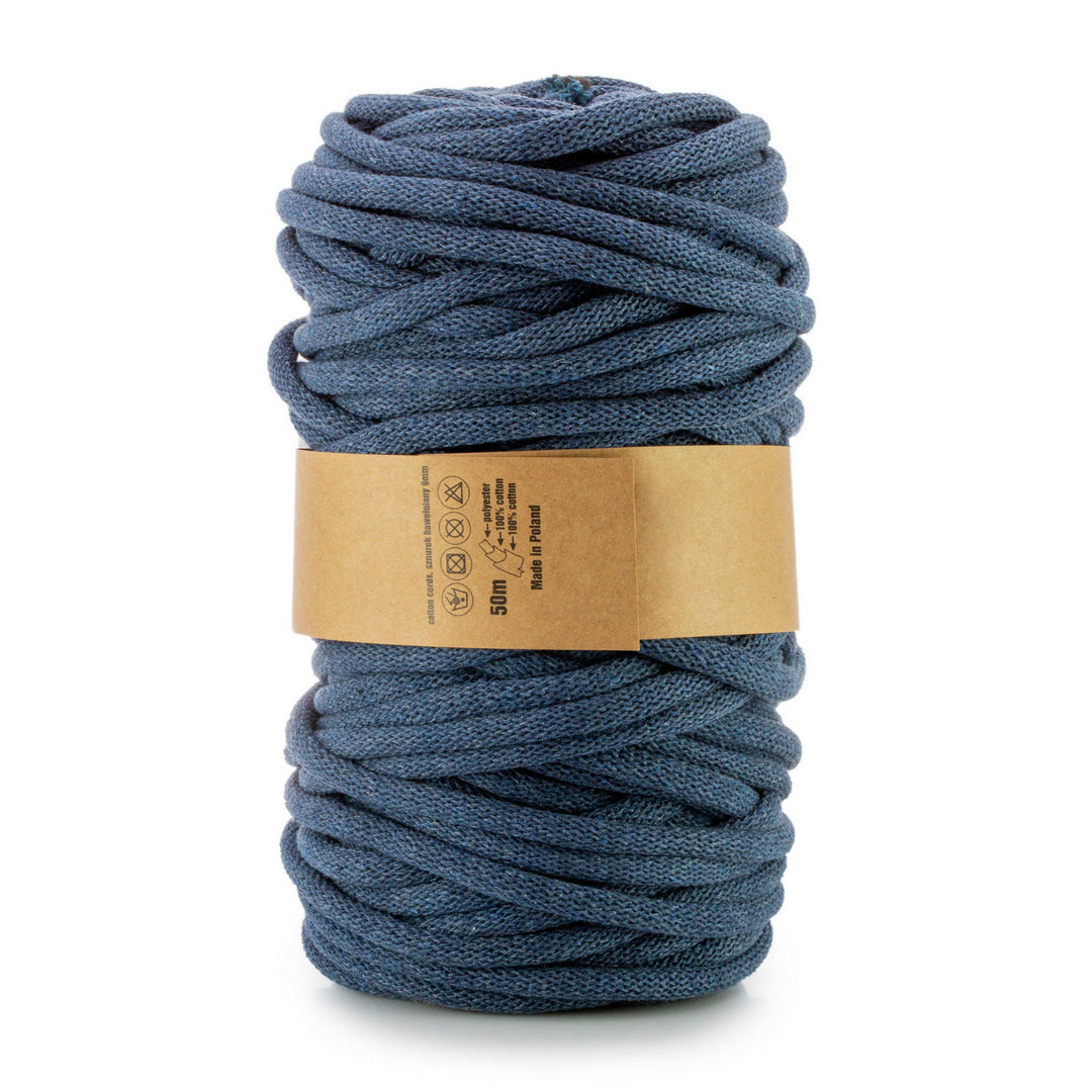 WAS, katoenen koord met polyester kern, gevlochten, 9 mm, 50 m, licht denim
