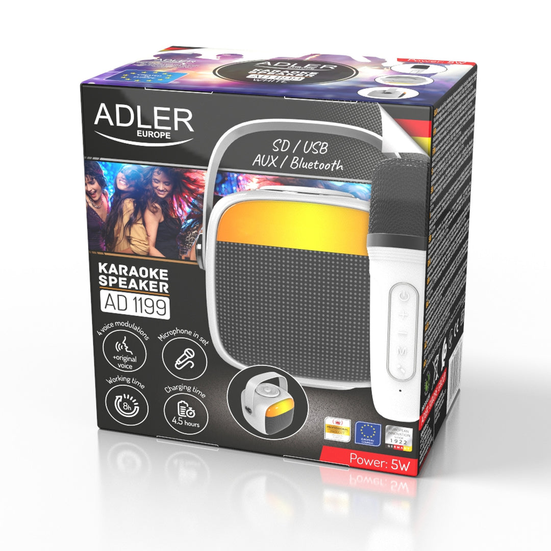 Draadloze luidspreker Adler, met microfoon, voor karaoke, Bluetooth, AD 1199 W