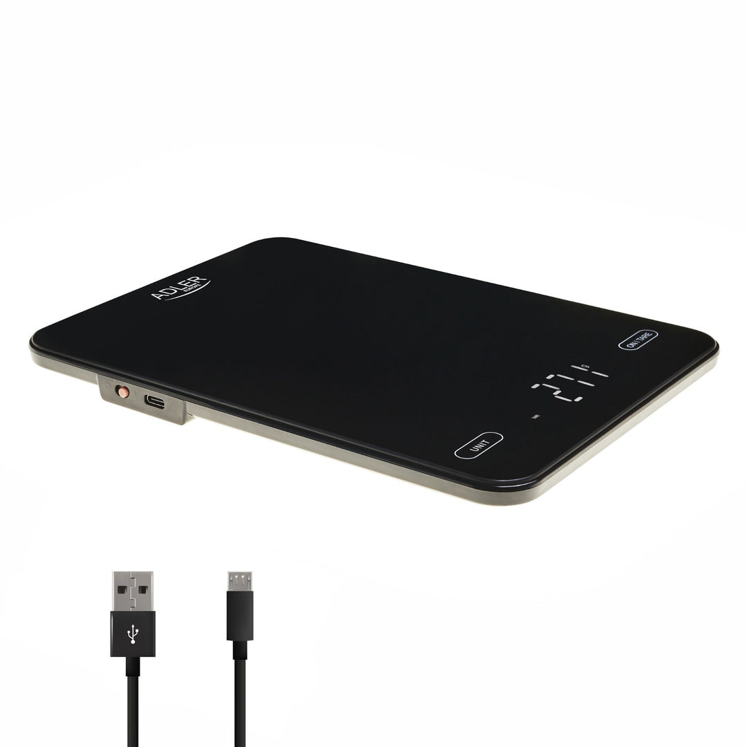 Keukenweegschaal, Adler, zwart 10 kg, oplaadbaar via USB, AD 3177