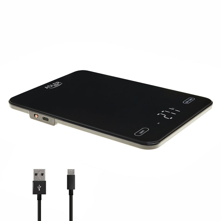 Keukenweegschaal, Adler, zwart 10 kg, oplaadbaar via USB, AD 3177