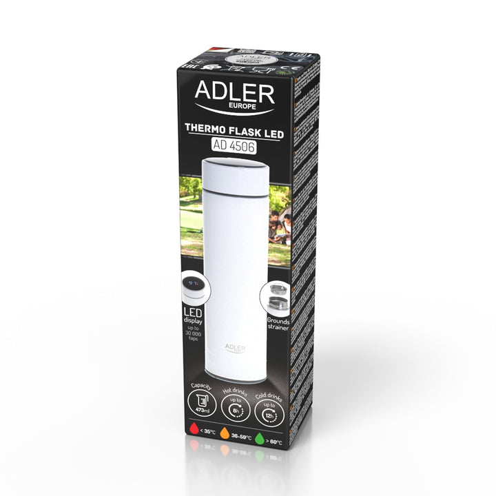 Adler thermoskan, LED-touchscreen, inhoud 473 ml, kleur wit, AD 4506