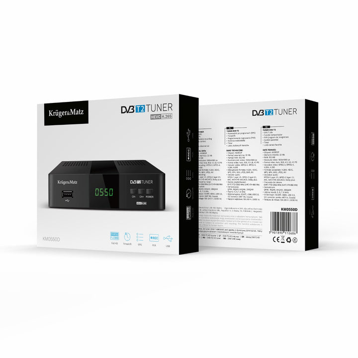 Tuner-decoder DVB-T2 KM0550D H.265 HEVC EPG PVR Timeshift Kruger&Matz