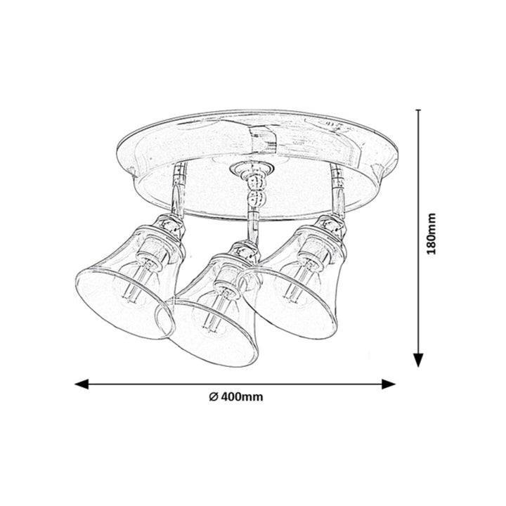 Rabalux plafondlamp, badkamer, IP44, 3 stopcontacten E14, max 40W, chroom, Antoine