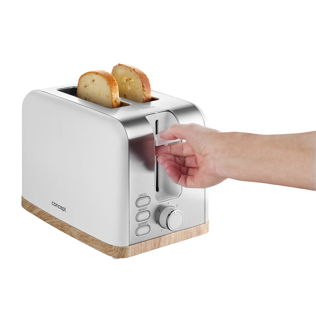 Concept Elwood TE2015 Elektrische broodrooster 930 W 7 bruiningsniveaus Automatische brooduitwerping en apparaatuitschakeling Ontdooi-/opwarm-/instant-toastfunctie Wit