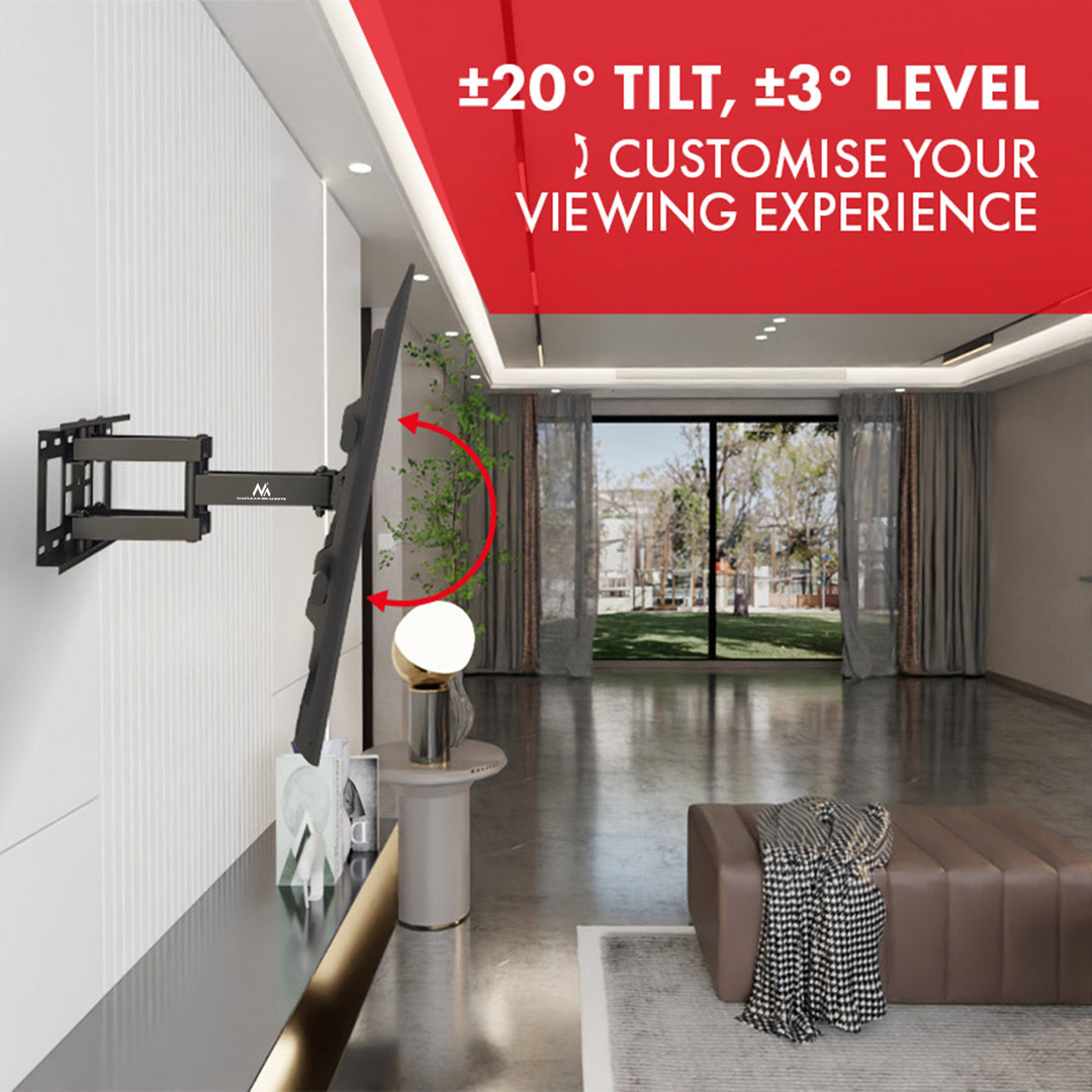 Maclean TV beugel, max VESA 600x400, 32-85", 60kg, horizontale en verticale hoekverstelling, profiel 65-390mm, zwart, MC-789