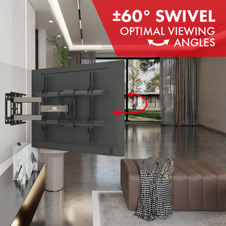 Maclean TV beugel, max VESA 600x400, 32-85", 60kg, horizontale en verticale hoekverstelling, profiel 65-390mm, zwart, MC-789