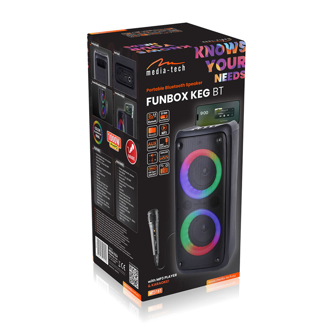 Media-Tech draagbare luidspreker, karaoke, Bluetooth 5.0, 1000W, MT3181