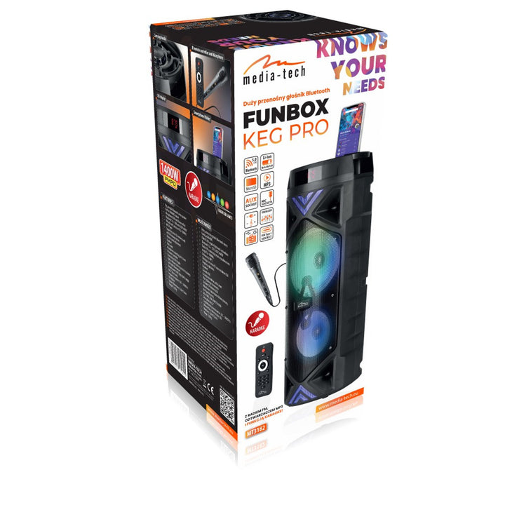 Media-Tech draagbare luidspreker, karaoke, Bluetooth 5.0, 1400W, MT3182