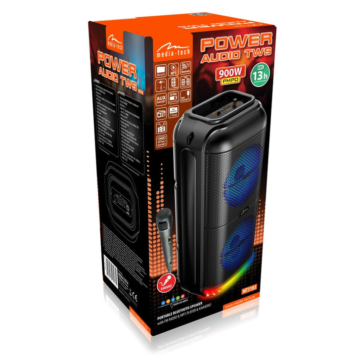 Media-Tech draagbare luidspreker, karaoke, Bluetooth 5.3, 900W, MT3183