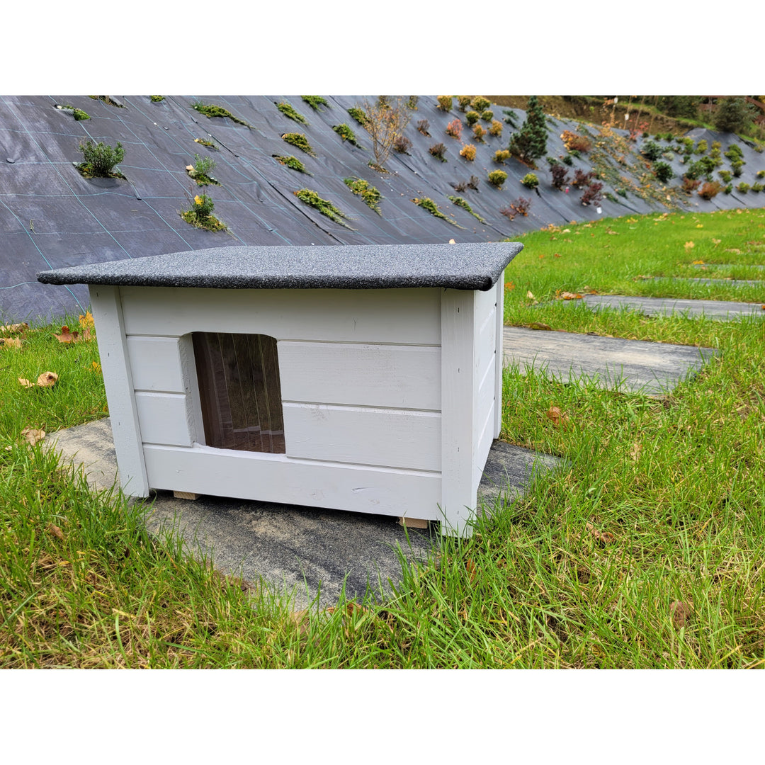 Geïsoleerde houten kennel voor kleine hond kattenkennel vurenhout lichtgrijs