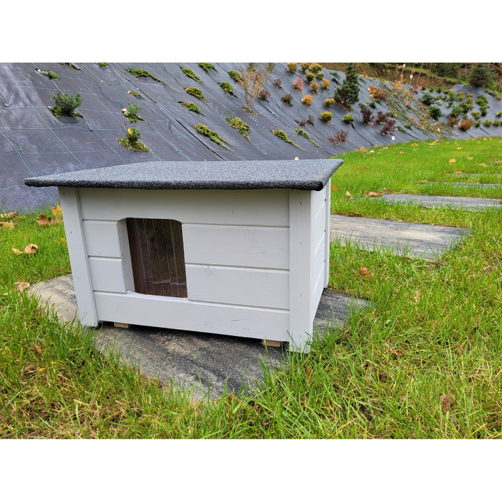 Geïsoleerde houten kennel voor kleine hond kattenkennel vurenhout lichtgrijs
