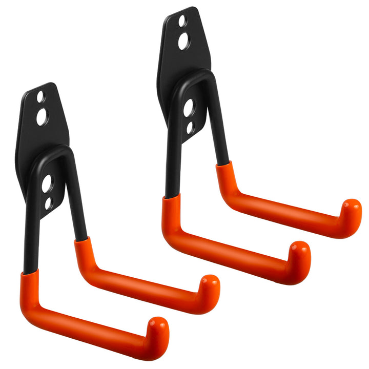 Maclean MC-442 - Set van 2 stuks Ophanghaken - Stalen garage muurbeugel - Wandmontage - Ophangsysteem - voor banden gereedschap ladder slangen en fiets - max 70kg - Zwart / Oranje
