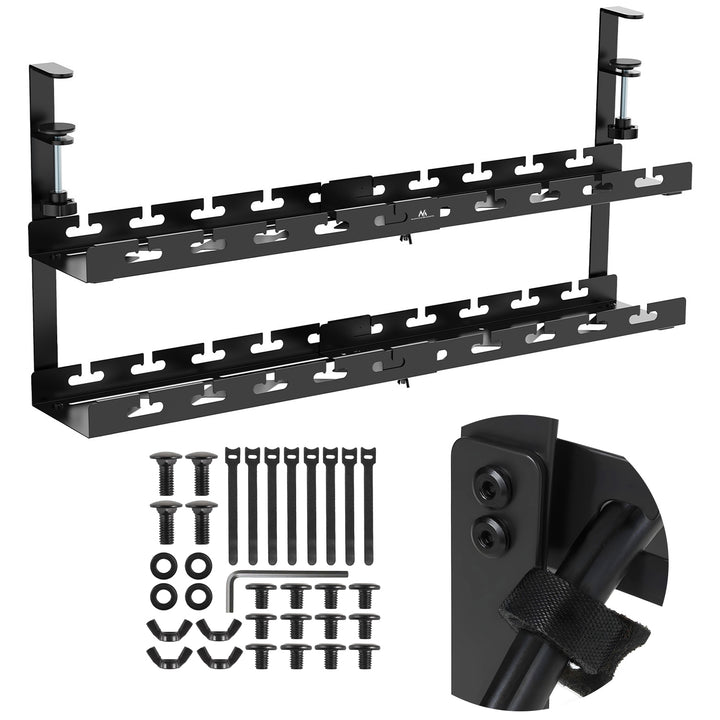 Maclean kabelopbergsysteem voor onder het bureau, max. belasting 5kg, max. 728 mm, 2 niveaus, zwart, MC-102 B