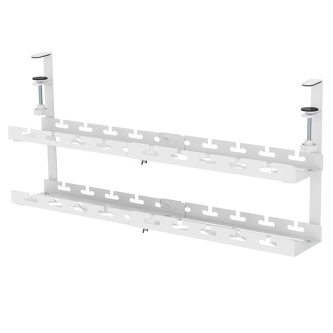 Maclean kabelopbergsysteem voor onder het bureau, max. belasting 5kg, max. 728 mm, 2 niveaus, wit, MC-102 W