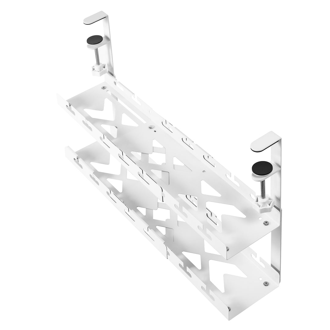 Maclean kabelopbergsysteem voor onder het bureau, max. belasting 5kg, max. 728 mm, 2 niveaus, wit, MC-102 W