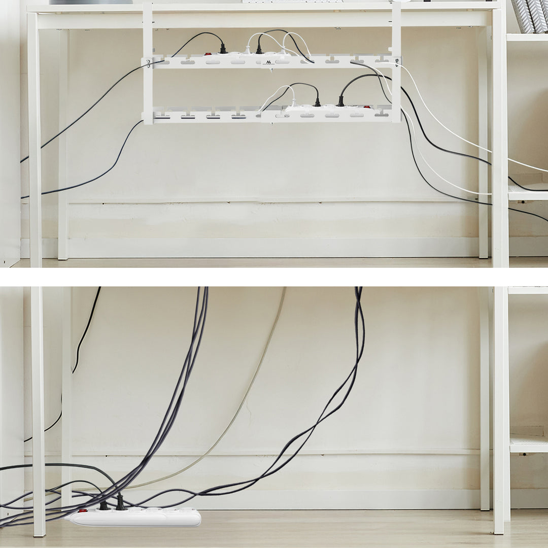 Maclean kabelopbergsysteem voor onder het bureau, max. belasting 5kg, max. 728 mm, 2 niveaus, wit, MC-102 W