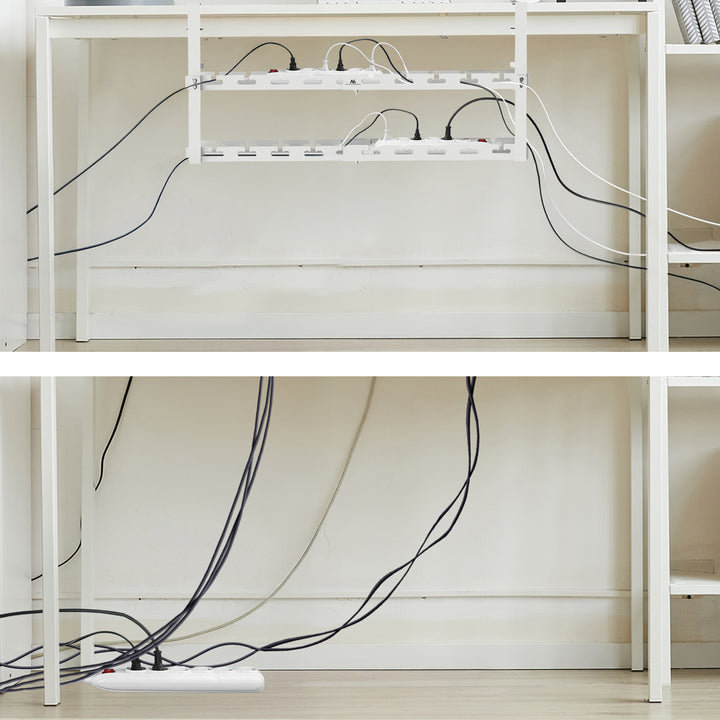 Maclean kabelopbergsysteem voor onder het bureau, max. belasting 5kg, max. 728 mm, 2 niveaus, wit, MC-102 W