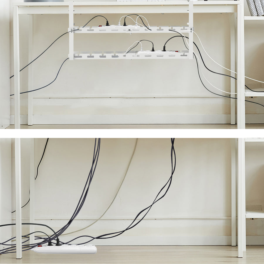 Maclean kabelopbergsysteem voor onder het bureau, max. belasting 5kg, max. 728 mm, 2 niveaus, wit, MC-102 W
