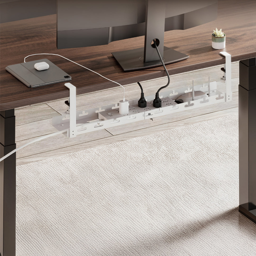 Maclean kabelopbergsysteem voor onder het bureau, max. belasting 5kg, max. 728 mm, 2 niveaus, wit, MC-102 W