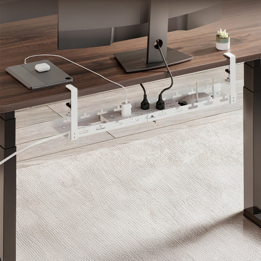 Maclean kabelopbergsysteem voor onder het bureau, max. belasting 5kg, max. 728 mm, 2 niveaus, wit, MC-102 W