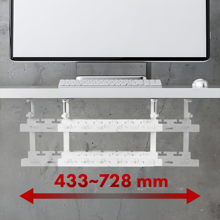 Maclean kabelopbergsysteem voor onder het bureau, max. belasting 5kg, max. 728 mm, 2 niveaus, wit, MC-102 W