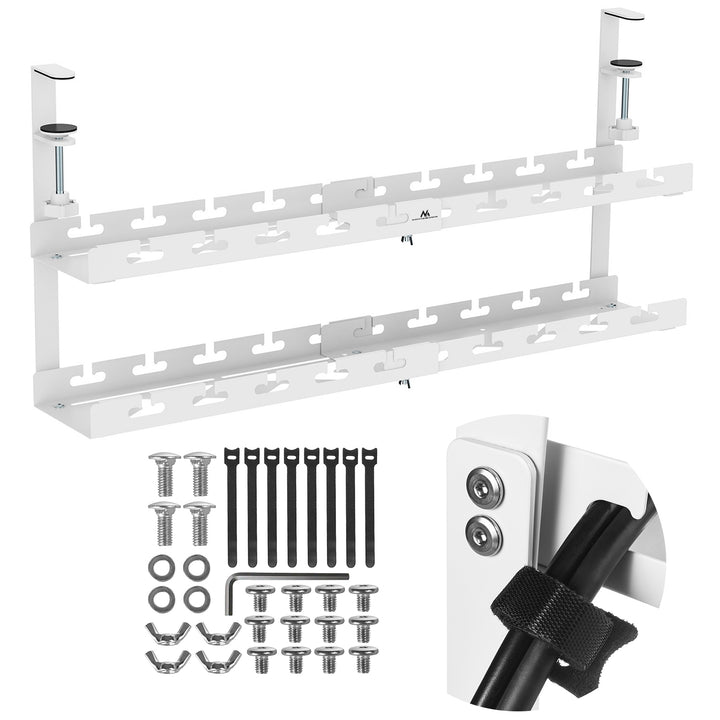 Maclean kabelopbergsysteem voor onder het bureau, max. belasting 5kg, max. 728 mm, 2 niveaus, wit, MC-102 W