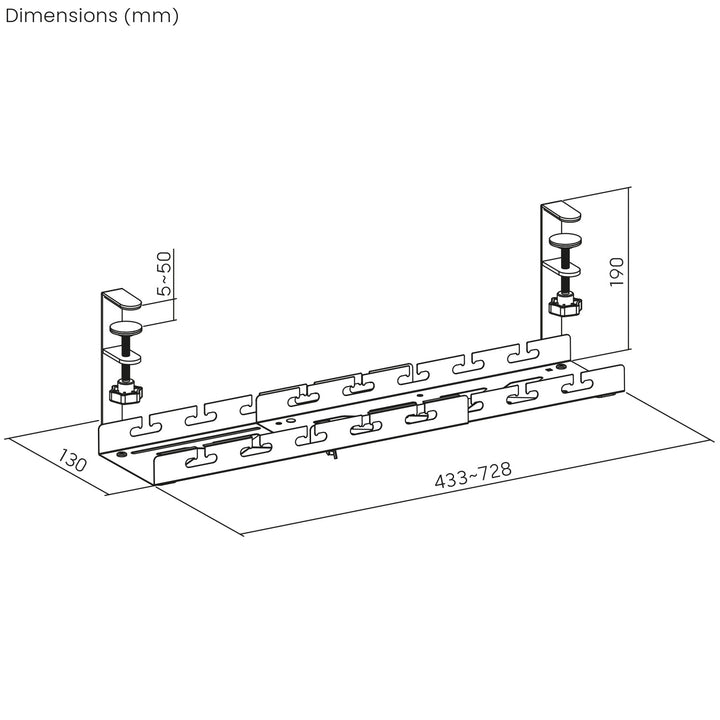 Maclean kabelopbergsysteem voor onder het bureau, max. belasting 5kg, max. 728 mm, zwart, MC-103 B