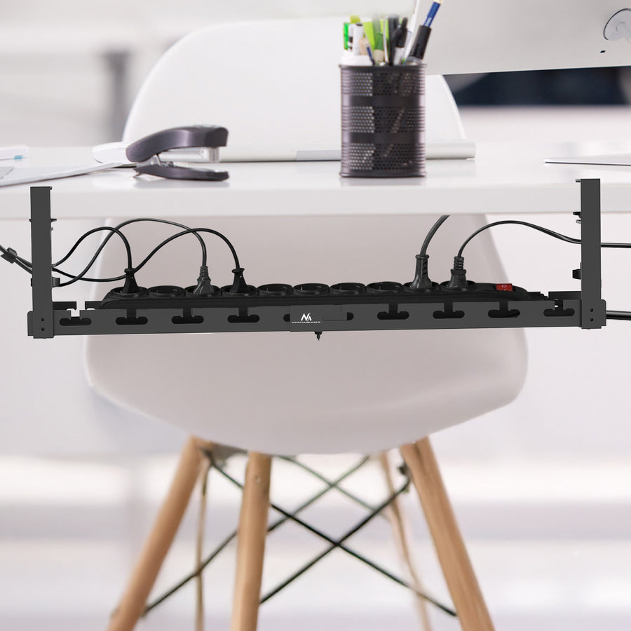 Maclean kabelopbergsysteem voor onder het bureau, max. belasting 5kg, max. 728 mm, zwart, MC-103 B
