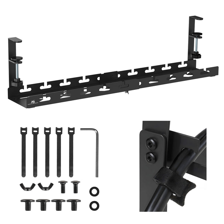 Maclean kabelopbergsysteem voor onder het bureau, max. belasting 5kg, max. 728 mm, zwart, MC-103 B