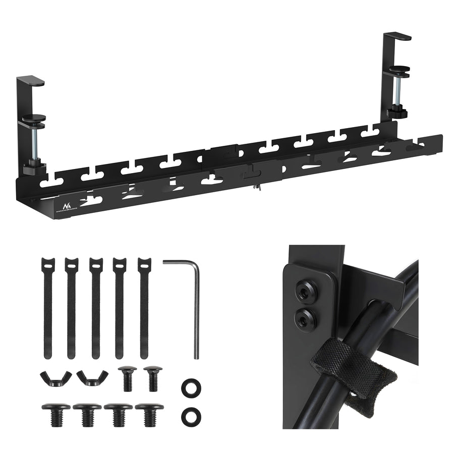 Maclean kabelopbergsysteem voor onder het bureau, max. belasting 5kg, max. 728 mm, zwart, MC-103 B