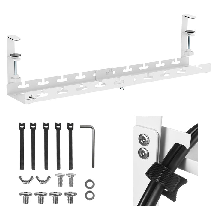Maclean kabelopbergsysteem voor onder het bureau, max. belasting 5kg, max. 728 mm, wit, MC-103 W