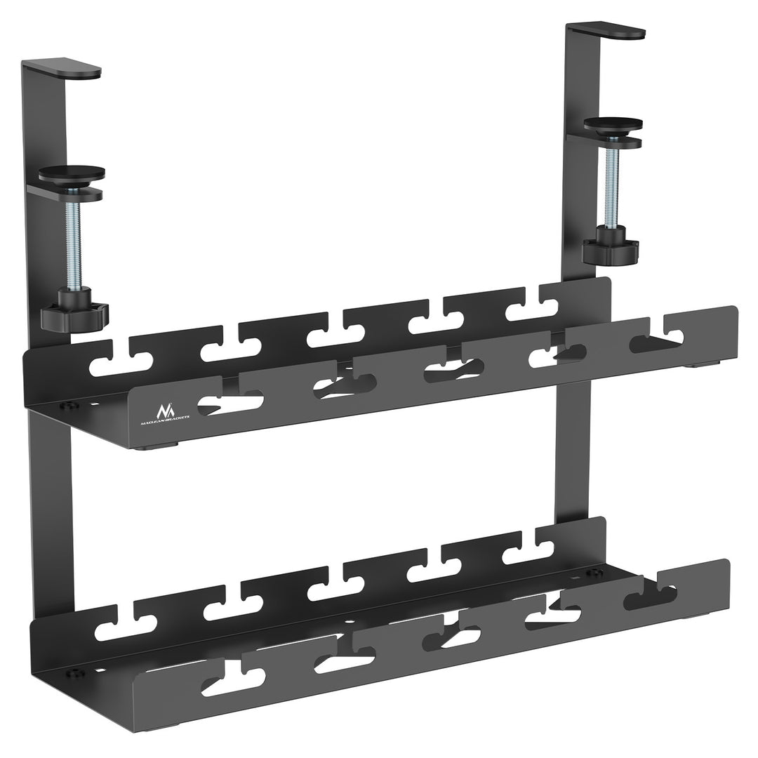 Maclean kabelopbergsysteem voor onder het bureau, max. belasting 5kg, 2 niveaus, zwart, MC-104 B