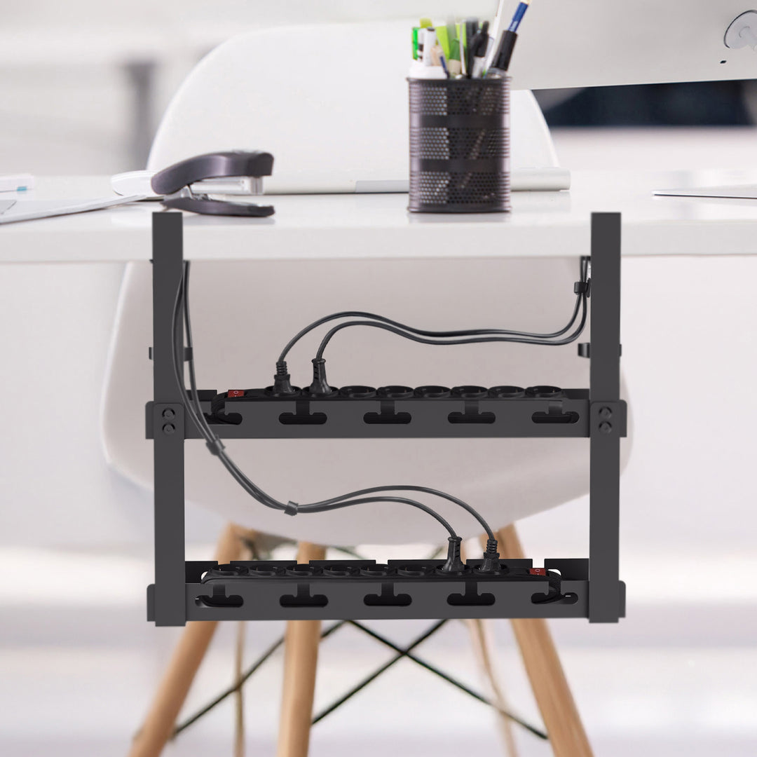 Maclean kabelopbergsysteem voor onder het bureau, max. belasting 5kg, 2 niveaus, zwart, MC-104 B